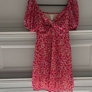 Japna Pink Floral Dress with Puff Sleeves